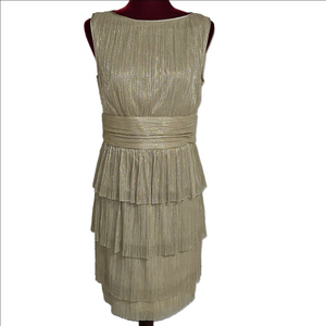 Maggie London Vintage Gold Tiered Dress Size 10